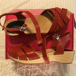 New Swedish Hasbeens Red Low Magdalena Heels 39